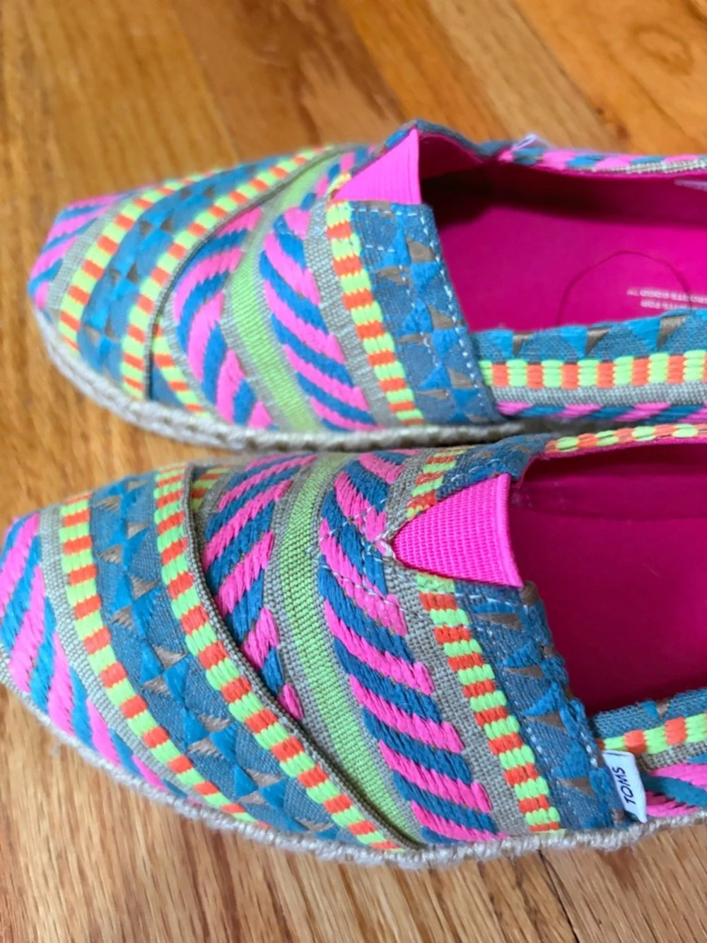 TOMS Neon Pink and Turquoise Multicolor Woven Espadrilles